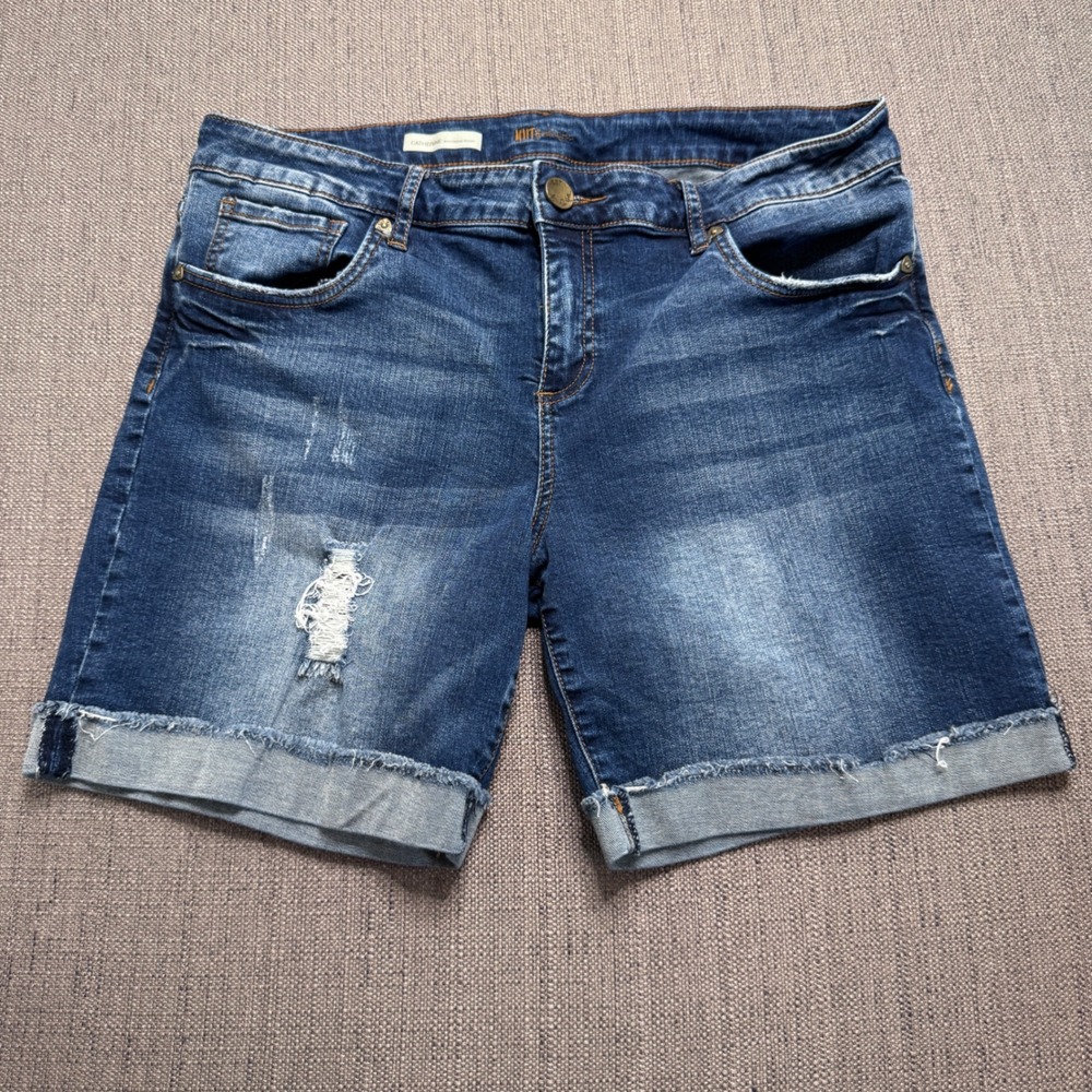 Kut from the Kloth Catherine Boyfriend Shorts Distressed Denim Medium Wash 14